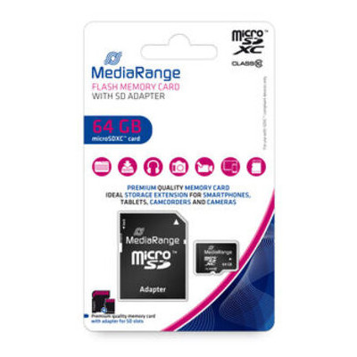 Карта памяти microSDXC MediaRange 64 Gb Class 10 SD адаптер (MR955) фото №1
