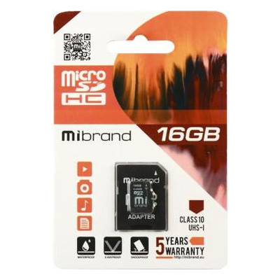 Карта пам'яті Mibrand 16GB microSDHC class 10 UHS-I (MICDHU1/16GB-A) фото №1