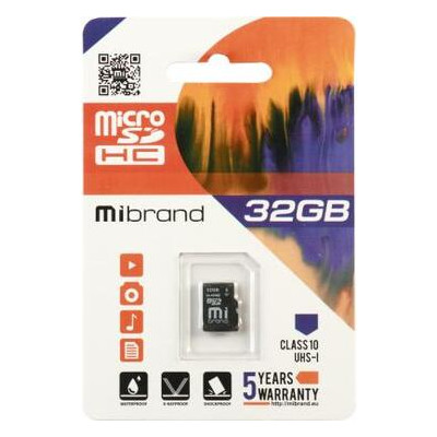 Карта пам'яті Mibrand 32GB microSDHC class 10 UHS-I (MICDHU1/32GB) фото №1