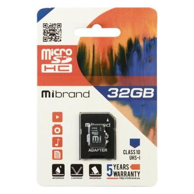 Карта пам'яті Mibrand 32GB microSDHC class 10 UHS-I (MICDHU1/32GB-A) фото №1