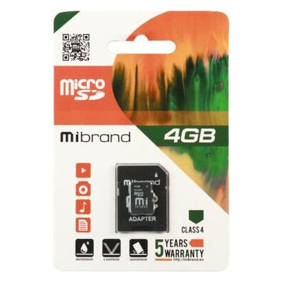 Карта пам'яті Mibrand 4GB microSDHC class 4 (MICDC4/4GB-A) фото №1