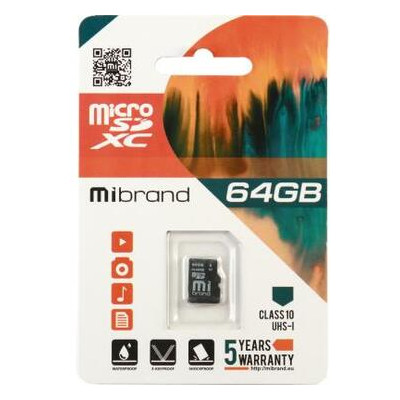 Карта пам'яті Mibrand 64GB microSDXC class 10 UHS-I (MICDXU1/64GB) фото №1