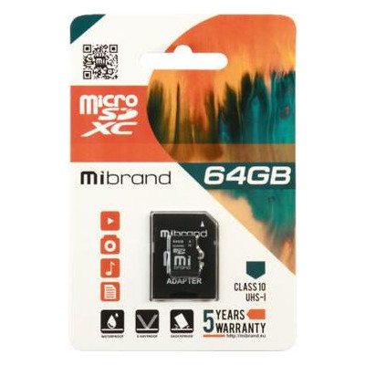 Карта пам'яті Mibrand 64GB microSDXC class 10 UHS-I (MICDXU1/64GB-A) фото №1
