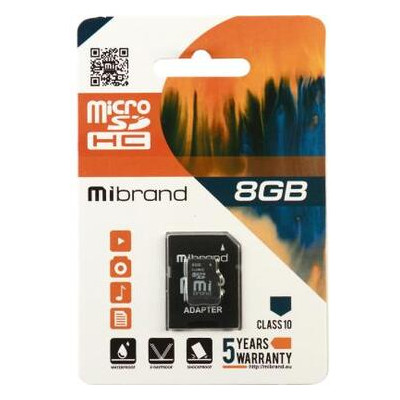 Карта пам'яті Mibrand 8GB microSDHC class 10 (MICDHC10/8GB-A) фото №1