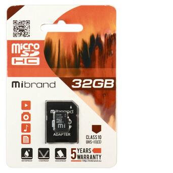Карта пам'яті Mibrand microSDHC 32GB Class 10 UHS-I (U3) SD-адаптер (MICDHU3/32GB-A) фото №1