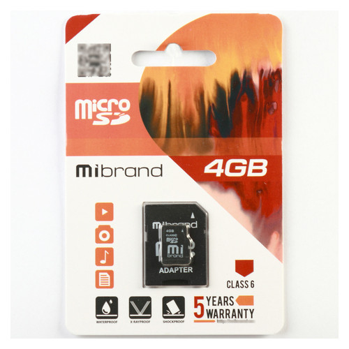 Карта пам'яті Mibrand microSDHC 4GB Class 6 SD-адаптер (MICDC6/4GB-A) фото №1