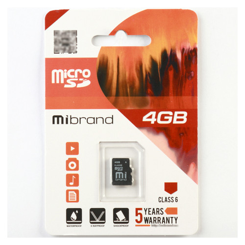 Карта пам'яті Mibrand microSDHC 4GB Class 6 Без адаптера (MICDC6/4GB) фото №1