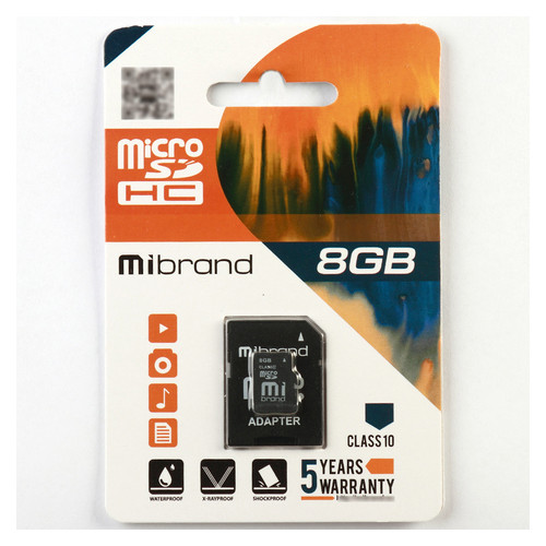 Карта пам'яті Mibrand microSDHC 8GB Class 10 SD-адаптер (MICDHC10/8GB-A) фото №1