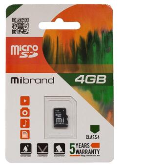 Карта пам'яті Mibrand microSDHC 4GB Class 4 Без адаптера (MICDC4/4GB) фото №1