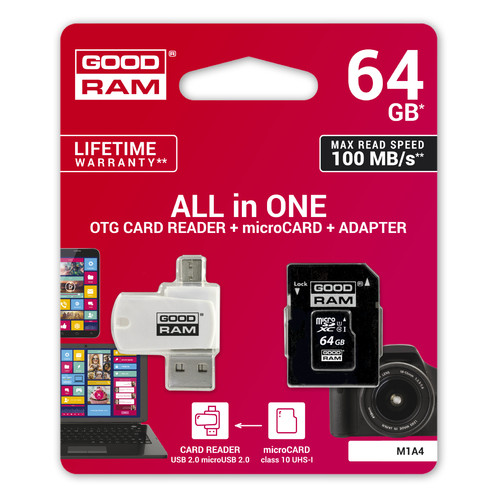 Карта пам'яті Goodram 64GB UHS-I Class 10 SD-adapter OTG Card reader (M1A4-0640R12) фото №3