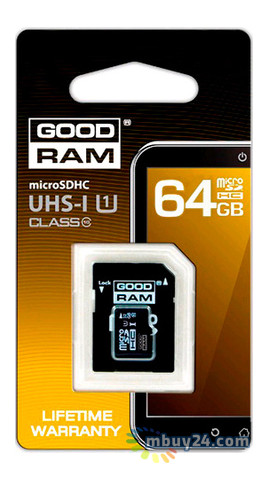 Карта пам'яті Goodram microSDXC 64GB Class 10 UHS I (adapter SD) (SDU64GXCUHS1AGRR10) фото №1