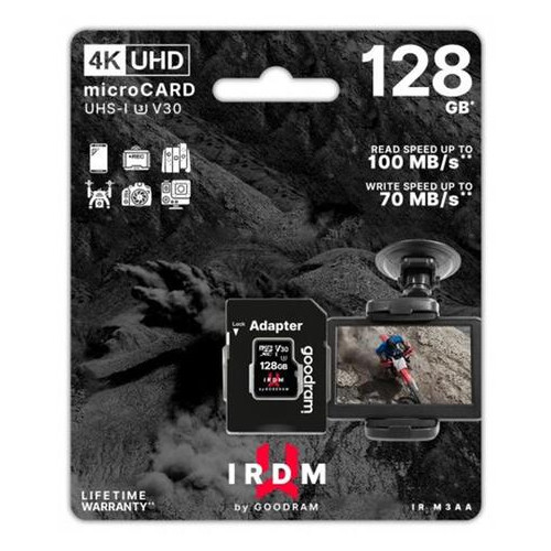 Карта пам'яті MicroSDXC 128GB UHS-I/U3 Class 10 GoodRam IRDM SD-адаптер R100/W70MB/s (IR-M3AA-1280R12) фото №1