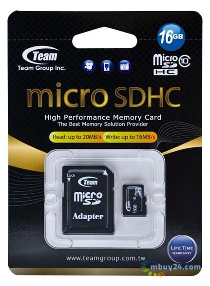 Карта пам'яті Team microSDHC 16GB Class 10 (adapter SD) (TUSDH16GCL1003) фото №2