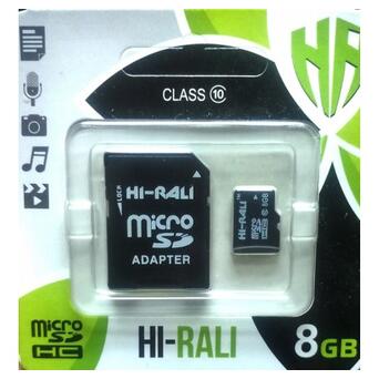 Карта пам'яті micro SDHC HI-RALI 8GB class 10 (з адаптером) HI-8GBSDCL10-01 фото №1