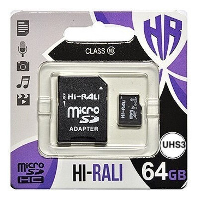 Карта пам'яті MicroSDHC 64GB UHS-I/U3 Class 10 Hi-Rali SD-adapter (HI-64GBSDU3CL10-01) фото №1