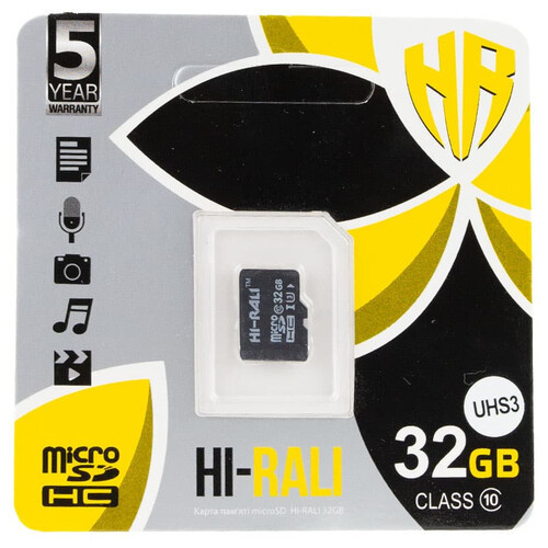 Карта пам'яті Hi-Rali microSDXC (UHS-3) 32 GB Card Class 10 без адаптера Чорний фото №1