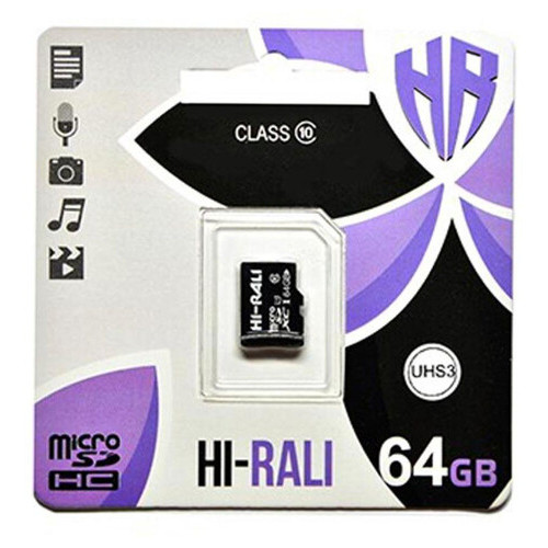 Карта пам'яті Hi-Rali microSDXC (UHS-3) 64 GB Card Class 10 без адаптера Чорний фото №1