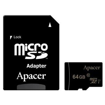 Карта пам'яті Apacer 64 GB microSDXC Class 10 UHS-I plus SD adapter (AP64GMCSX10U1-R) фото №1