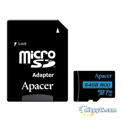Карта пам'яті Apacer 64GB microSDHC class 10 UHS-I U1 V10 (AP64GMCSX10U7-R) фото №1