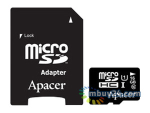 Карта пам'яті Apacer microSDHC 16GB Class 10 (adapter SD) (AP16GMCSH10U1-R) фото №1