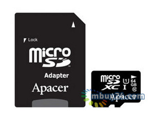 Карта пам'яті Apacer microSDXC 64GB Class 10 (adapter SD) (AP64GMCSX10U1-R) фото №1