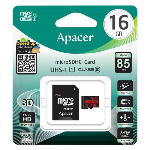 Карта пам'яті MicroSDHC Apacer 16GB UHS-I Class 10 SD adapter (AP16GMCSH10U5-R) фото №3