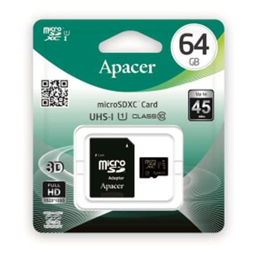 Карта пам'яті MicroSDXC Apacer 64GB UHS-I Class 10 SD adapter (AP64GMCSX10U1-R) фото №3