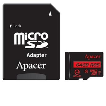 Карта пам'яті MicroSDXC 64GB UHS-I/U3 Class 10 Apacer (AP64GMCSX10U8-R) SD адаптер фото №1