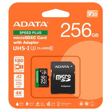 Карта памяти microSDXC (UHS-1 U3) A-DATA SPEED PLUS 256Gb Class 10 V30 A2 (R-180Mb/s W160Mb/s) (adapter SD) (UD256GUI3V30A2SP-RA1) фото №2