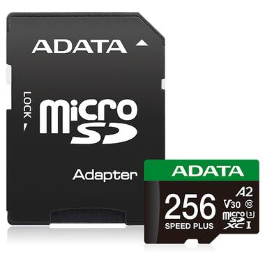 Карта памяти microSDXC (UHS-1 U3) A-DATA SPEED PLUS 256Gb Class 10 V30 A2 (R-180Mb/s W160Mb/s) (adapter SD) (UD256GUI3V30A2SP-RA1) фото №1
