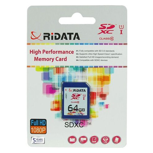 Карта памяти Ridata SDXC 64GB Class 10 UHS-I (FF960213) фото №1