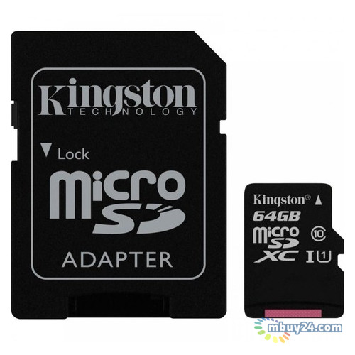 Карта памяти Kingston 64 GB microSDXC Class 10 UHS-I Canvas Select + SD Adapter (SDCS/64GB) фото №1
