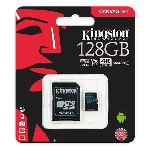 Карта памяти Kingston microSDHC/SDXC UHS-I U3 Class 10 Canvas Go SD-адаптер 128Gb фото №2