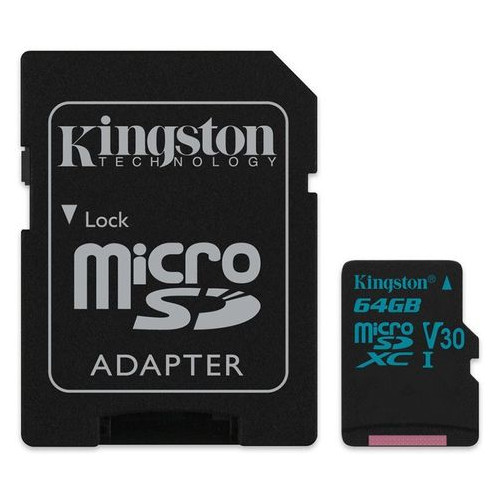 Карта памяти Kingston microSDHC/SDXC UHS-I U3 Class 10 Canvas Go SD-адаптер 64Gb фото №1