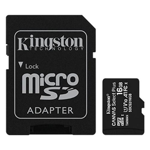 Карта памяти MicroSDHC 16GB UHS-I Class 10 Kingston Canvas Select Plus R100MB/s + SD-адаптер (SDCS2/16GB) фото №1