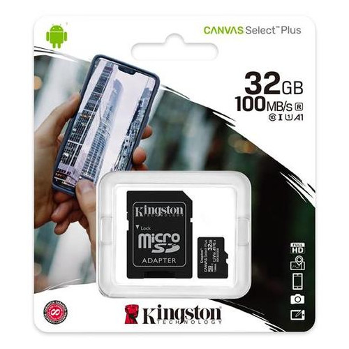 Карта памяти MicroSDHC 32GB UHS-I Class 10 Kingston Canvas Select Plus R100MB/s + SD-адаптер (SDCS2/32GB) фото №3