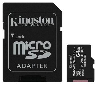 Карта пам'яті MicroSDXC 64GB UHS-I Class 10 Kingston Canvas Select Plus R100MB/s SD-адаптер (SDCS2/64GB) фото №1