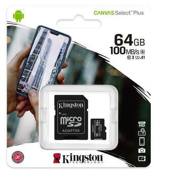 Карта пам'яті MicroSDXC 64GB UHS-I Class 10 Kingston Canvas Select Plus R100MB/s SD-адаптер (SDCS2/64GB) фото №3