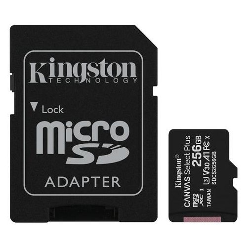 Карта пам'яті MicroSDXC 256GB UHS-I/U3 10 Kingston Canvas Select Plus R100/W85MB/s SD-адаптер (SDCS2/256GB) фото №1