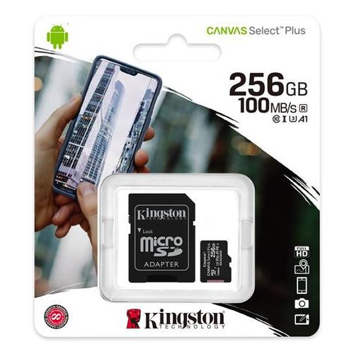 Карта пам'яті MicroSDXC 256GB UHS-I/U3 10 Kingston Canvas Select Plus R100/W85MB/s SD-адаптер (SDCS2/256GB) фото №3