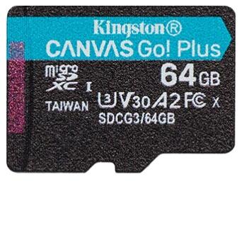Карта пам'яті Kingston 64GB microSD class 10 UHS-I U3 A2 Canvas Go Plus (SDCG3/64GBSP) фото №1