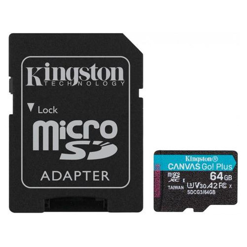 Карта пам'яті Kingston MicroSDXC 64GB UHS-I/U3 Class 10 Canvas Go! Plus R170/W70MB/s SD-адаптер (SDCG3/64GB) фото №1