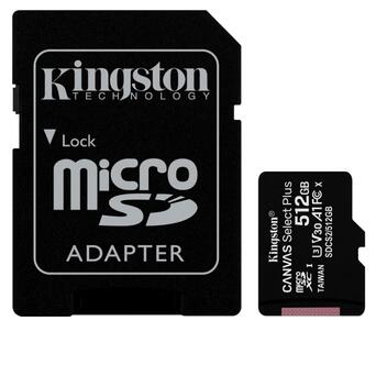 Карта пам'яті Kingston MicroSDXC 512GB UHS-I/U3 Class 10 Canvas Select Plus R100MB/s SD-адаптер (SDCS2/512GB) фото №1