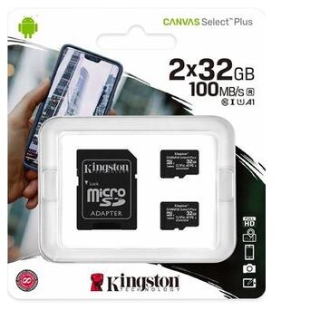 Карта пам'яті Kingston MicroSDHC 2х32GB UHS-I Class 10 Canvas Select Plus R100MB/s SD-адаптер (SDCS2/32GB-2P1A) фото №1