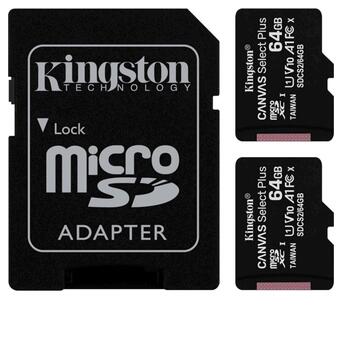 Карта пам'яті MicroSDXC 2x64GB UHS-I Class 10 Kingston Canvas Select Plus R100MB/s SD-адаптер (SDCS2/64GB-2P1A) фото №1