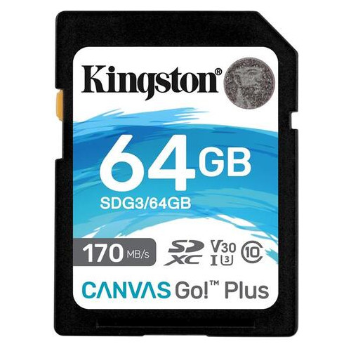 Карта пам'яті Kingston SDXC 64GB UHS-I/U3 Class 10 Canvas Go! Plus R170/W70MB/s (SDG3/64GB) фото №1