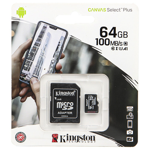 Карта пам'яті 64GB Kingston microSDHC Canvas Select Plus R100MB/s class 10 (SDCS2/64GB) фото №1