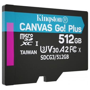 Карта пам'яті MicroSDXC 512GB Kingston Canvas Go! Plus class10 UHS-I U3 V30 Adapter SD (SDCG3/512GB) фото №3