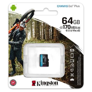 Картка пам'ятi KINGSTON MicroSDXC 64GB Canvas Go! Plus Gen4 200MB/s A2 U3 V30 Card + Ad(SDCG3/64GBSP) фото №6
