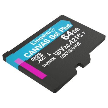 Картка пам'ятi KINGSTON MicroSDXC 64GB Canvas Go! Plus Gen4 200MB/s A2 U3 V30 Card + Ad(SDCG3/64GBSP) фото №4